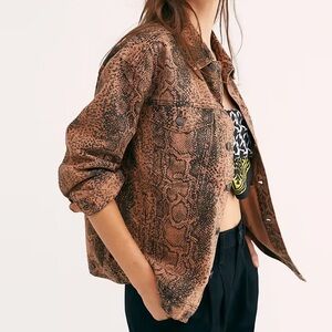 Free People Snake Print Trucker Jean Jacket
